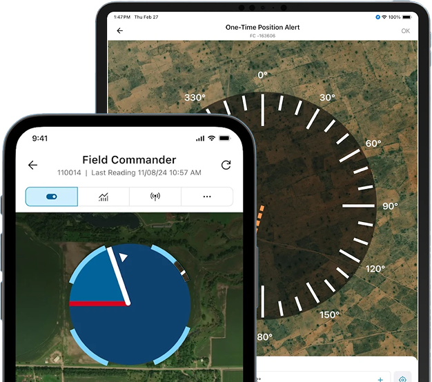 Software AgSense 365 corriendo en una tablet y un teléfono móvil